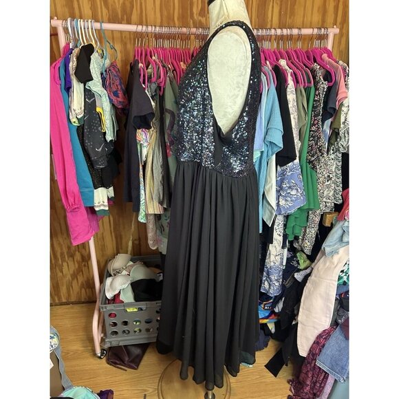 Torrid Mermaid Blue & Black Sequin Chiffon Skater Midi Dress V-Neck NWT Size 20 - Picture 5 of 12